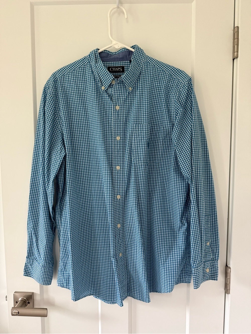 Chaps Men's Turquoise Blue Gingham Button-Down Shirt